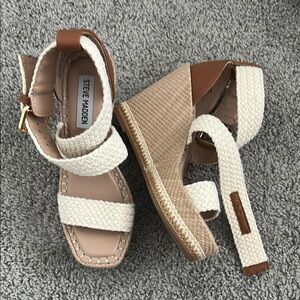 Women's Cream and Brown Wedge Sandals